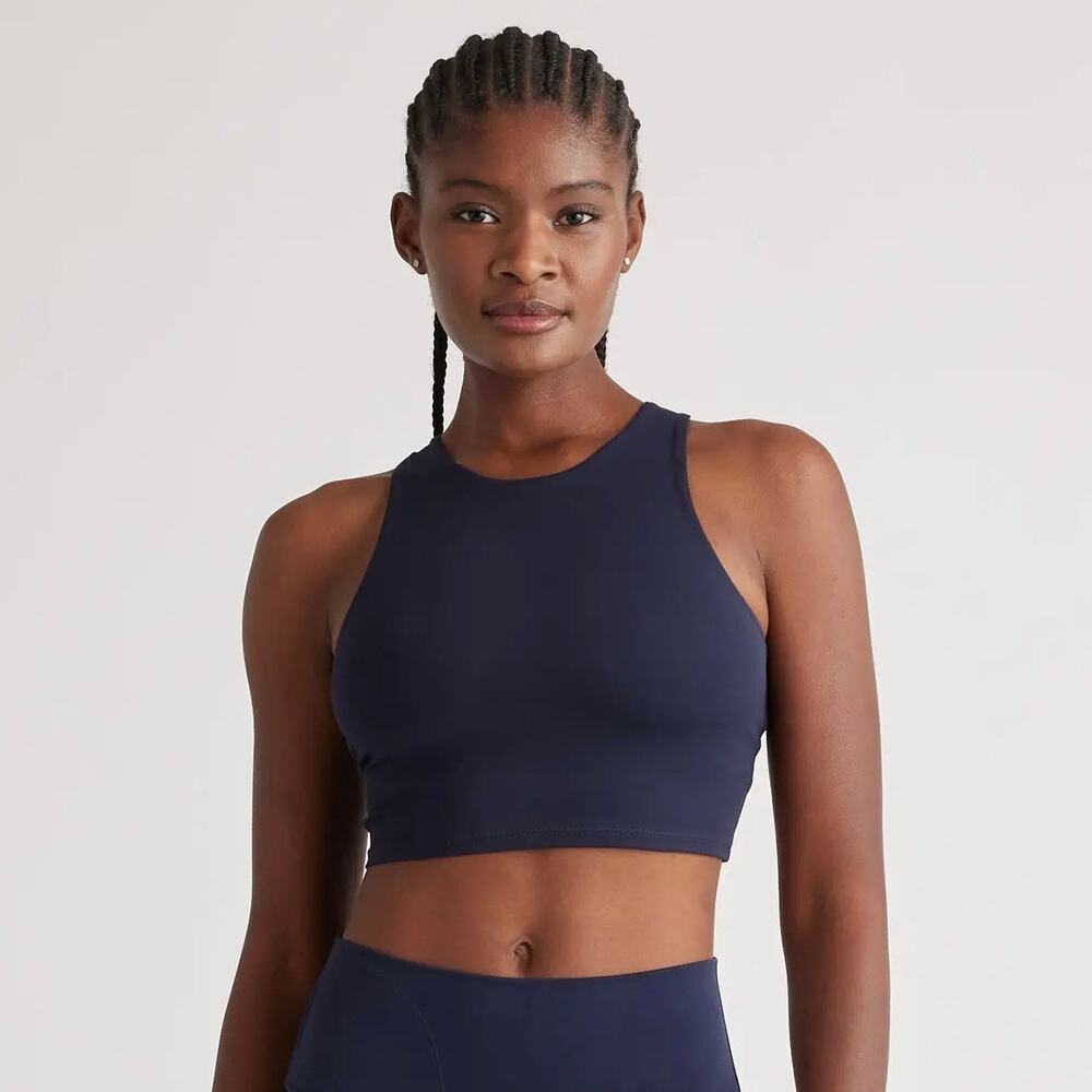 Quince Ultra-Form High-Neck Cropped Tank Top Deep Navy - Size: Large